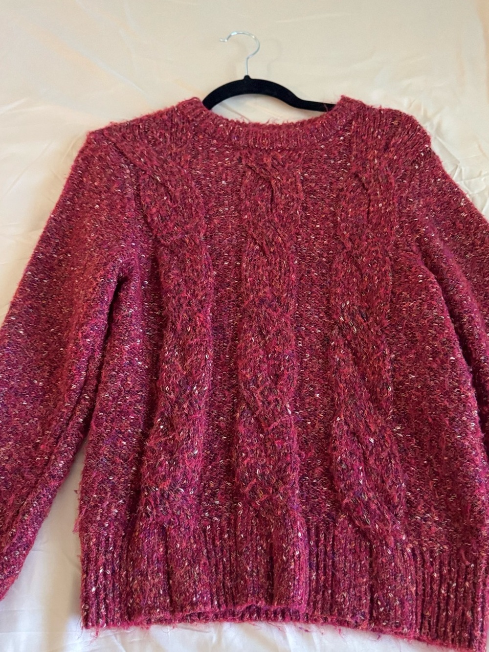 A New Day Cable Knit Crew Sweater - Deep Red Heather